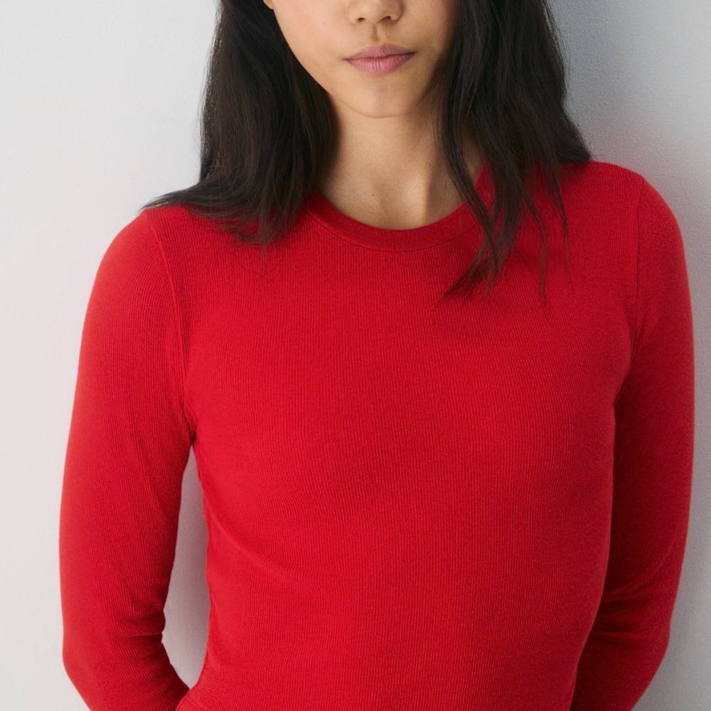 TNA Homestretch Long Sleeve Ribbed Crop Tee in Red